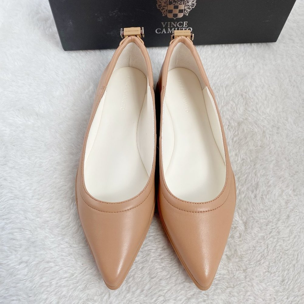 Vince Camuto Bendreta Pointed-Toe Ballet Flats, Leather, Sandstone, 7/7.5/8/8.5 - Picture 3 of 9